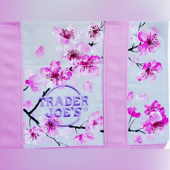Hand Painted Trader Joe’s Mini Tote Pink Cherry Blossom - Picture 4 of 4
